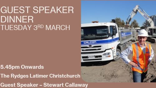 CCNZ Canterbury Westland Guest Speaker Dinner with Stewart Callaway - Tuesday 3rd March 2026