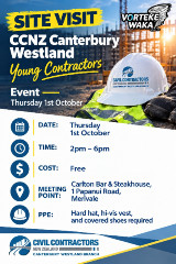 SITE VISIT - CCNZ Canterbury Westland YOUNG CONTRACTORS Event Thursday 1st October 
