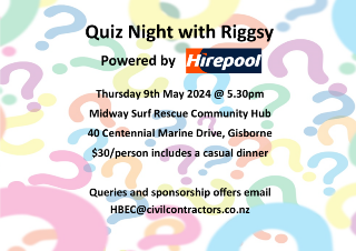 POSTPONED - Gisborne CCNZ Quiz Night with Riggsy powered by Hirepool (MEMBERS ONLY)