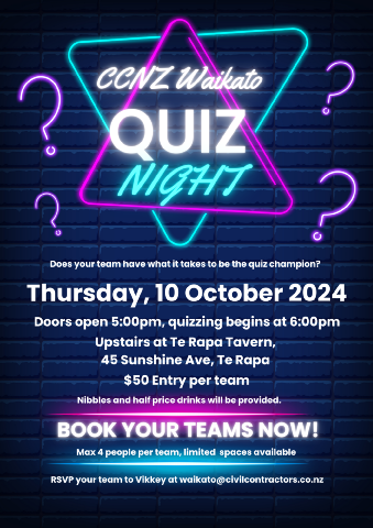 CCNZ Waikato Quiz Night,  5pm Thursday 10th October 2024