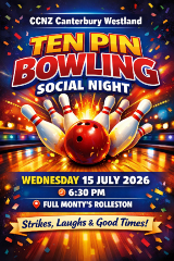 CCNZ Canterbury Westland Ten Pin Bowling - Wednesday 15th July 2026  